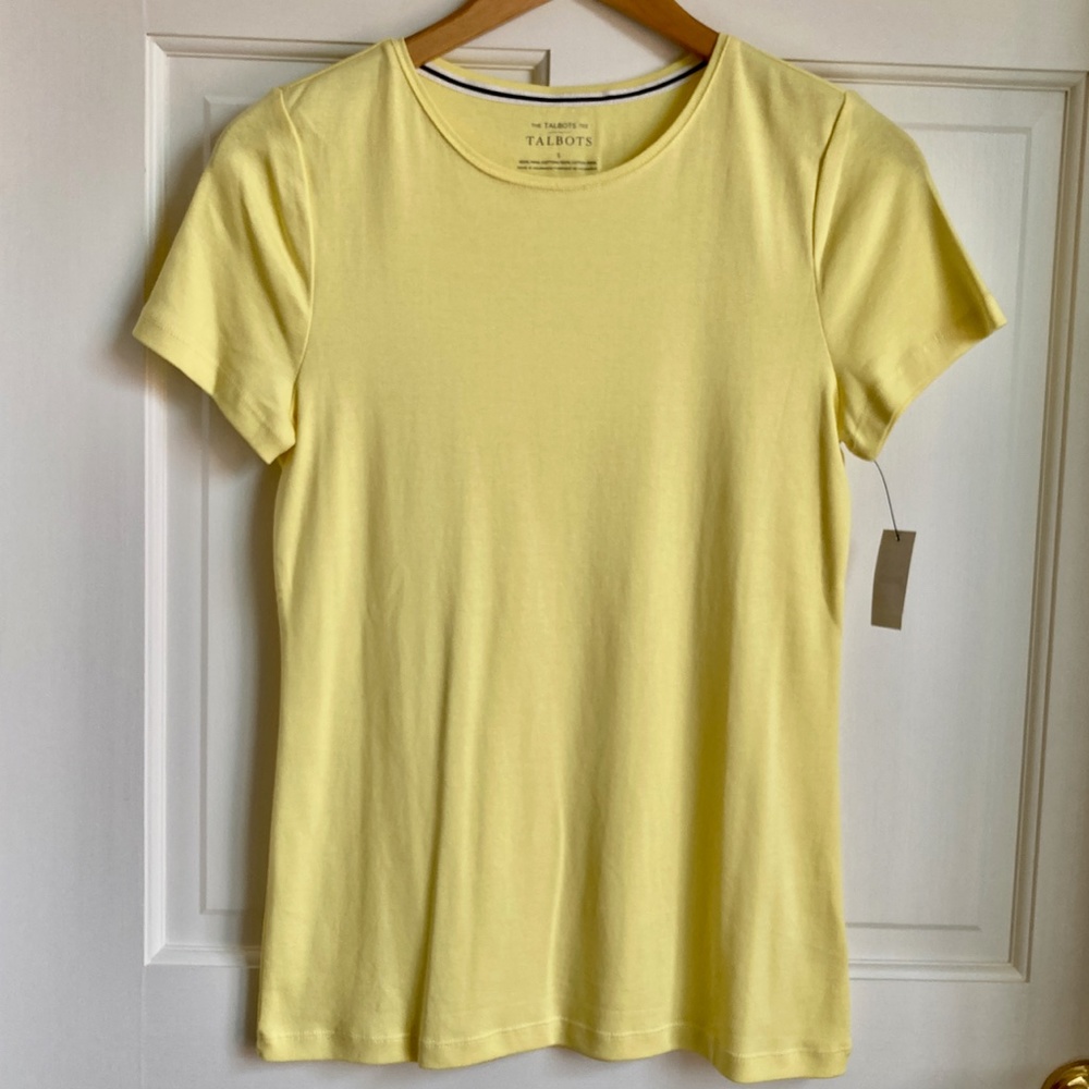 NWT Talbots Pima Tee Size S Crew Neck Short Sleeve Lemon Yellow 100% Cotton